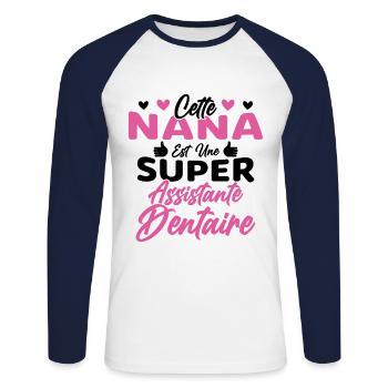 Cette Nana Est Une Super Assistante Dentaire - T-shirt baseball manches longues Homme - blanc/marine - Devant - Nik (191cm)