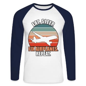 Réparer les avions - T-shirt baseball manches longues Homme - blanc/marine - Devant - Nik (191cm)