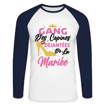 Gang des Copines Déjantées De La Mariée - T-shirt baseball manches longues Homme - blanc/marine - Devant - Nik (191cm)