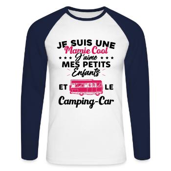 Mamie J'aime Mes Petite Enfants et le Camping Car - T-shirt baseball manches longues Homme - blanc/marine - Devant - Nik (191cm)