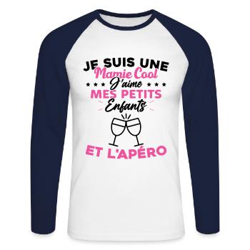 Mamie J'aime Mes Petits Enfants et l'apéro Humour - T-shirt baseball manches longues Homme - blanc/marine - Devant - Nik (191cm)