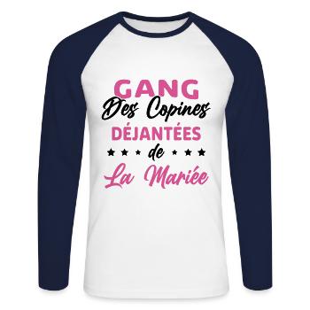 Gang des Copines Déjantées De La Mariée - T-shirt baseball manches longues Homme - blanc/marine - Devant - Nik (191cm)