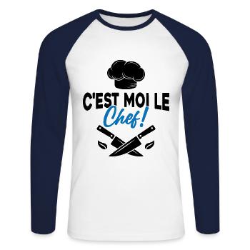 C'est moi le chef Toque de cuisinier - T-shirt baseball manches longues Homme - blanc/marine - Devant - Nik (191cm)