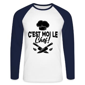 C'est moi le chef Toque de cuisinier - T-shirt baseball manches longues Homme - blanc/marine - Devant - Nik (191cm)