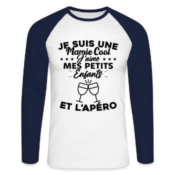 Mamie J'aime Mes Petits Enfants et l'apéro Humour - T-shirt baseball manches longues Homme - blanc/marine - Devant - Nik (191cm)