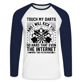 Touch My Darts And I Will Kick You Dart Player Dar - Unisex Long Sleeve Baseball T-Shirt - white/navy - Front - Nik (191cm)