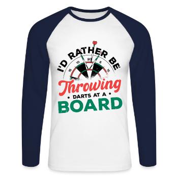 I'd Rather Be Throwing Darts And Board Dartplayer - Unisex Long Sleeve Baseball T-Shirt - white/navy - Front - Nik (191cm)