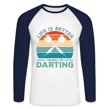 Life Is Better When I'm Throwing Darts Darting Dar - Unisex Long Sleeve Baseball T-Shirt - white/navy - Front - Nik (191cm)