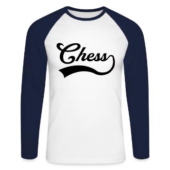 Lettrage d’échecs - T-shirt baseball manches longues Homme - blanc/marine - Devant - Nik (191cm)
