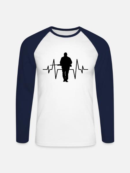 Hunter Hunt Heartbeat - Unisex Long Sleeve Baseball T-Shirt - white/navy