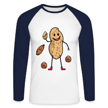 Cheerful Peanut Nuts Nut Food - Unisex Long Sleeve Baseball T-Shirt - white/navy - Front - Nik (191cm)