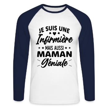 Je suis une infirmière et une maman géniale - T-shirt baseball manches longues Homme - blanc/marine - Devant - Nik (191cm)