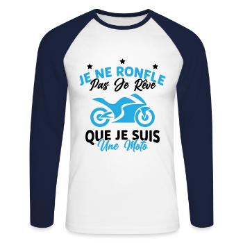 Je Ne Ronfle Pas Je Rêve Que Je Suis Une Moto - T-shirt baseball manches longues Homme - blanc/marine - Devant - Nik (191cm)