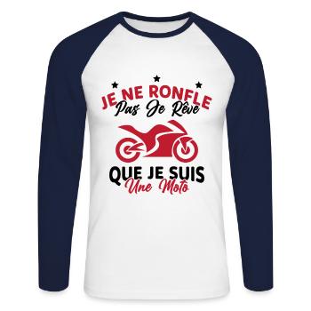 Je Ne Ronfle Pas Je Rêve Que Je Suis Une Moto - T-shirt baseball manches longues Homme - blanc/marine - Devant - Nik (191cm)
