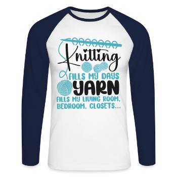 Knitting Knitter Knitting Fills My - Unisex Baseballshirt langarm - Weiß/Navy - Vorne - Nik (191cm)