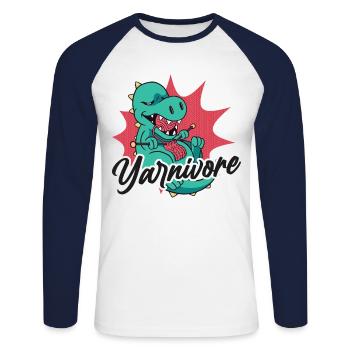 Knitting Knitter Pun Dinosaur - Unisex Baseballshirt langarm - Weiß/Navy - Vorne - Nik (191cm)