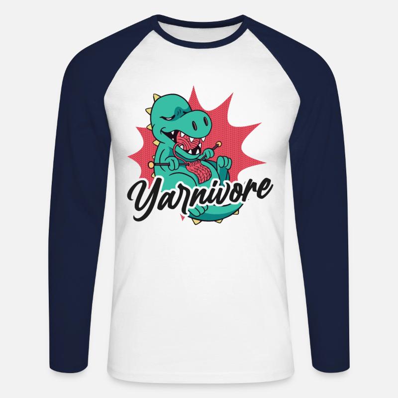 Knitting Knitter Pun Dinosaur - Unisex Baseballshirt langarm - Weiß/Navy