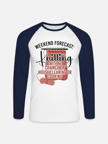 Knitting Knitter Weekend Forecast: - Unisex Long Sleeve Baseball T-Shirt - white/navy