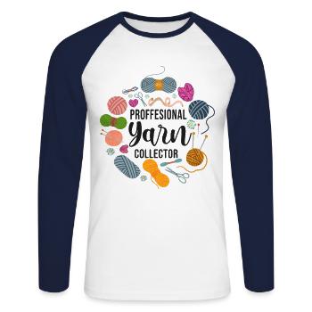 Knitting Knitter Professional Yarn - Unisex Baseballshirt langarm - Weiß/Navy - Vorne - Nik (191cm)