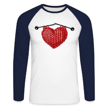 Knitting Wrinkled Heart Knitting - Unisex Long Sleeve Baseball T-Shirt - white/navy - Front - Nik (191cm)