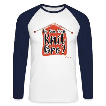 Tricoter Tricoter Jeu de mots Do You Even - T-shirt baseball manches longues Homme - blanc/marine - Devant - Nik (191cm)