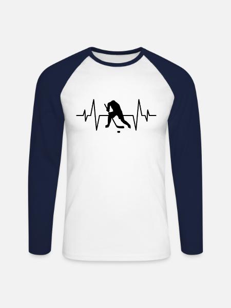 Eishockey Herzschlag - Unisex Baseballshirt langarm - Weiß/Navy