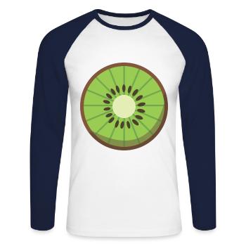 Kiwi Kostüm Faschingskostüm Kiwifrucht Obst Styles - Unisex Baseballshirt langarm - Weiß/Navy - Vorne - Nik (191cm)