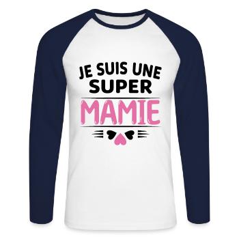 Super Mamie Cadeau de Noël Fête des Grands Mères - T-shirt baseball manches longues Homme - blanc/marine - Devant - Nik (191cm)