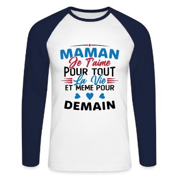 Maman je t'aime Mère Bébé Naissance Amour - T-shirt baseball manches longues Homme - blanc/marine - Devant - Nik (191cm)