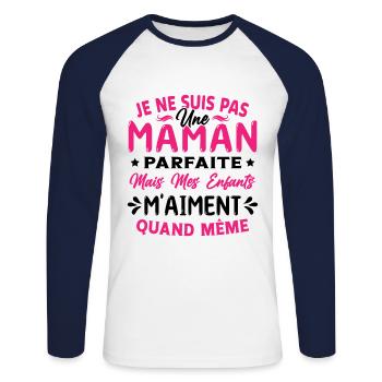 Pas une Maman Parfaite, Citation Maman Humour - T-shirt baseball manches longues Homme - blanc/marine - Devant - Nik (191cm)