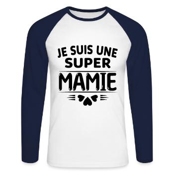Super Mamie Cadeau de Noël Fête des Grands Mères - T-shirt baseball manches longues Homme - blanc/marine - Devant - Nik (191cm)