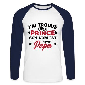 J'ai trouvé mon prince c'est papa - T-shirt baseball manches longues Homme - blanc/marine - Devant - Nik (191cm)