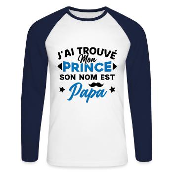 J'ai trouvé mon prince c'est papa - T-shirt baseball manches longues Homme - blanc/marine - Devant - Nik (191cm)