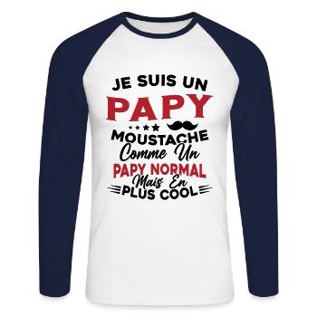 Un Papy Moustache Comme Un Papy Normal - T-shirt baseball manches longues Homme - blanc/marine - Devant - Nik (191cm)