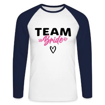 Team Braut Bride - Unisex Long Sleeve Baseball T-Shirt - white/navy - Front - Nik (191cm)