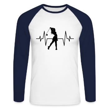 Golf Golferin Herzschlag - Unisex Baseballshirt langarm - Weiß/Navy - Vorne - Nik (191cm)