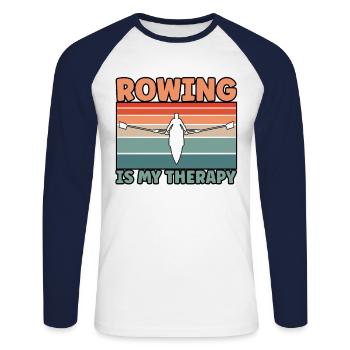 Rowing Therapy - Unisex Baseballshirt langarm - Weiß/Navy - Vorne - Nik (191cm)