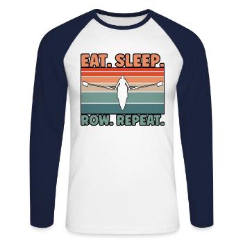 Eat Sleep Row Rudern - Unisex Baseballshirt langarm - Weiß/Navy - Vorne - Nik (191cm)