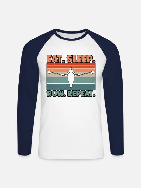 Eat Sleep Row Rowing - Unisex Long Sleeve Baseball T-Shirt - white/navy