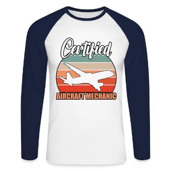 Certified Aircraft Mechanic - Unisex Baseballshirt langarm - Weiß/Navy - Vorne - Nik (191cm)