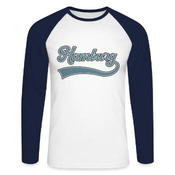 Lettrage de Hambourg - T-shirt baseball manches longues Homme - blanc/marine - Devant - Nik (191cm)