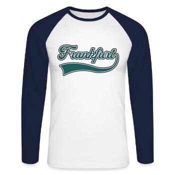 Lettrage de Francfort - T-shirt baseball manches longues Homme - blanc/marine - Devant - Nik (191cm)