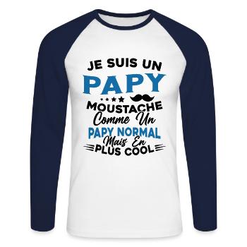 Un Papy Moustache Comme Un Papy Normal - T-shirt baseball manches longues Homme - blanc/marine - Devant - Nik (191cm)