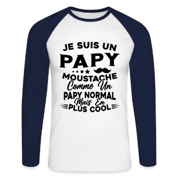 Un Papy Moustache Comme Un Papy Normal - T-shirt baseball manches longues Homme - blanc/marine - Devant - Nik (191cm)