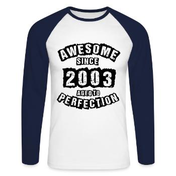 20th birthday 20 years born in 2003 - Unisex Long Sleeve Baseball T-Shirt - white/navy - Front - Nik (191cm)