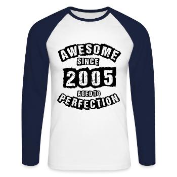 18 anniversaire 18 ans né 2005 - T-shirt baseball manches longues Homme - blanc/marine - Devant - Nik (191cm)