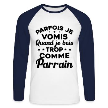 Parfois Je Vomis Quand Je Bois Trop Comme Parrain - T-shirt baseball manches longues Homme - blanc/marine - Devant - Nik (191cm)