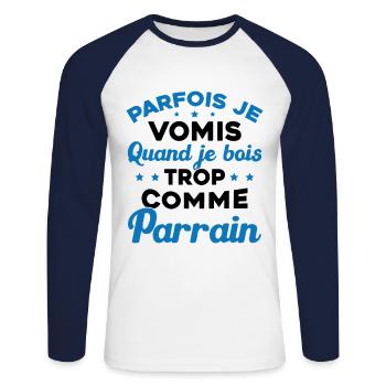 Parfois Je Vomis Quand Je Bois Trop Comme Parrain - T-shirt baseball manches longues Homme - blanc/marine - Devant - Nik (191cm)
