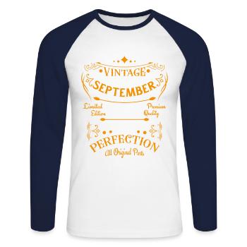 September 1964 Retro Vintage Geburtstagsgeschenk - Unisex Baseballshirt langarm - Weiß/Navy - Vorne - Nik (191cm)