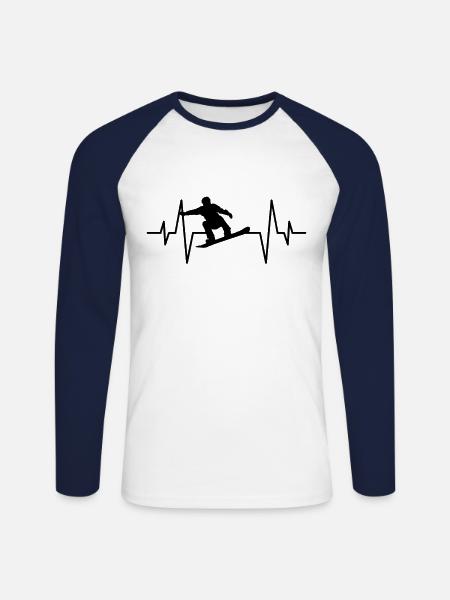 Snowboarding heartbeat - Unisex Long Sleeve Baseball T-Shirt - white/navy